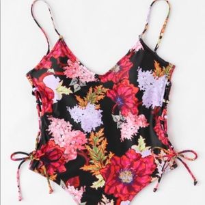 Floral one piece bathing suit